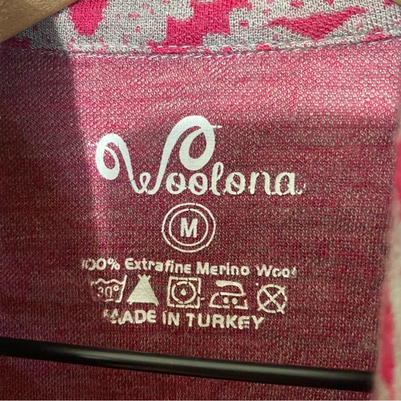 Woolona Venus Wool Long Sleeve Shirt Top Geometric Pattern Medium Merino Wool - Picture 5 of 7